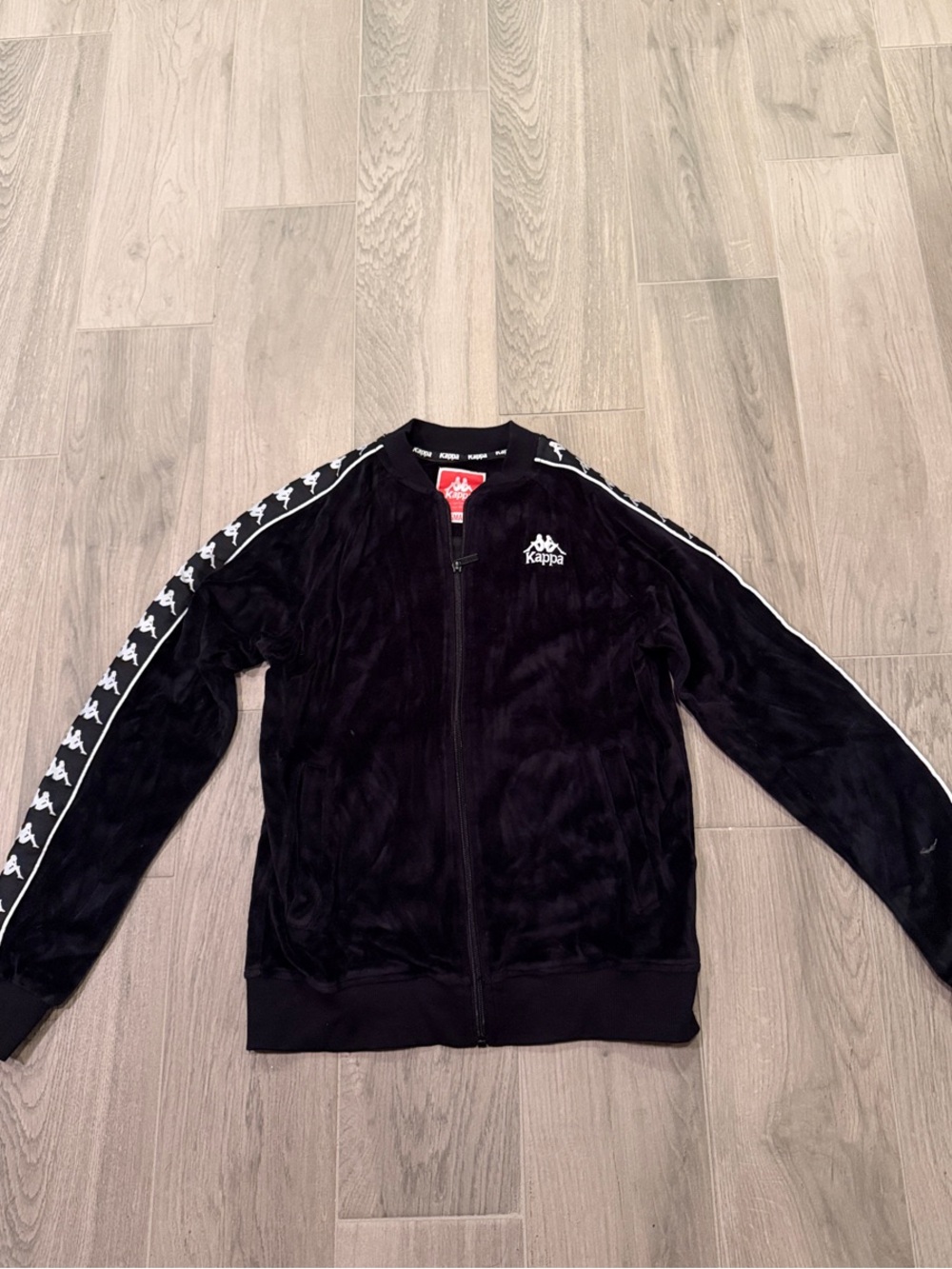 Kappa Men’s Black Velvet Track Jacket with White Logo Size XS